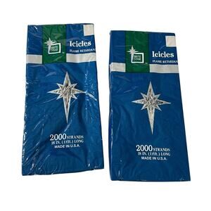 Vintage Brite Star Icicles 2000 Strands Silver Tinsel Christmas Tree Decor 2 Set